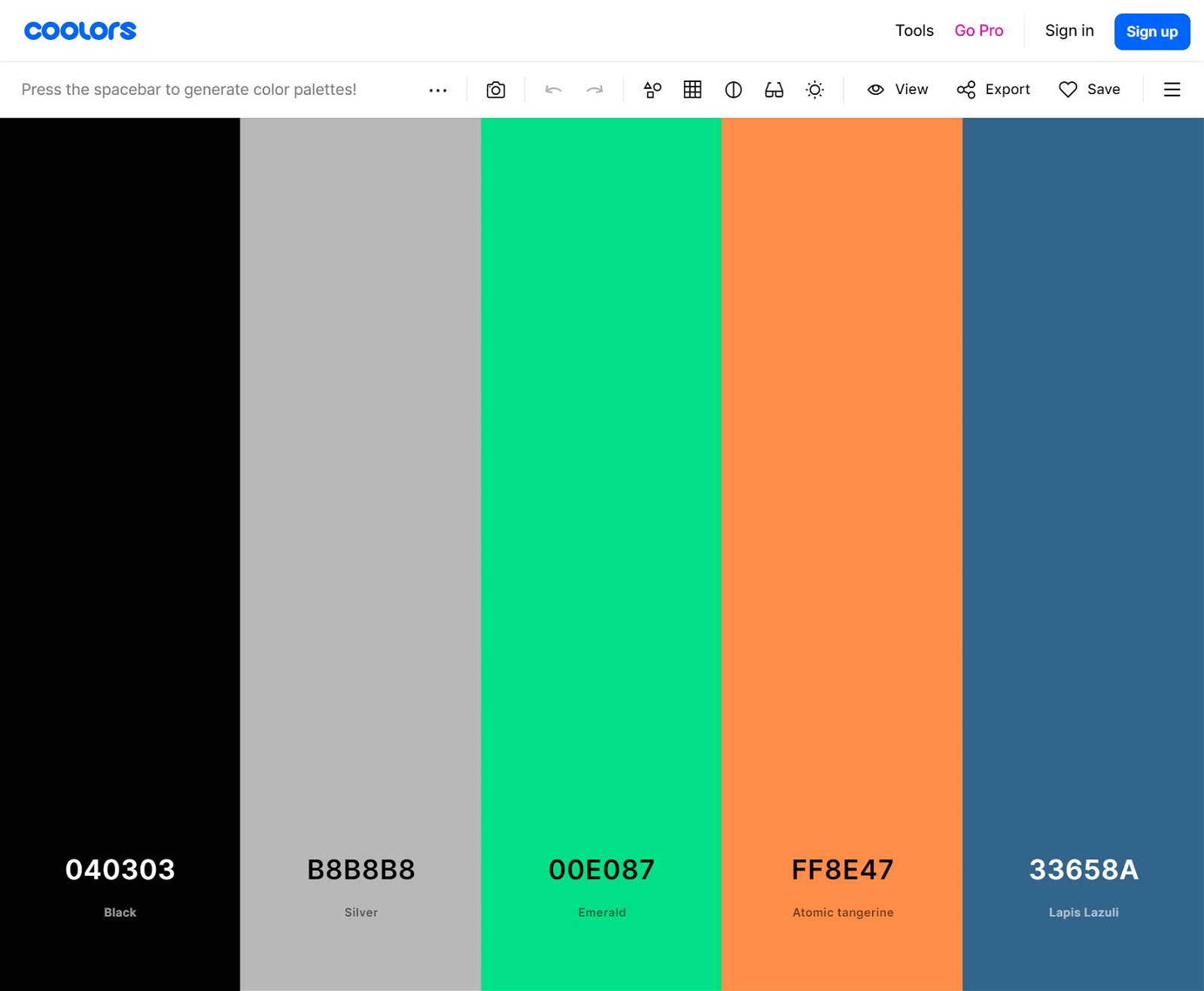 Coolors Color Selection