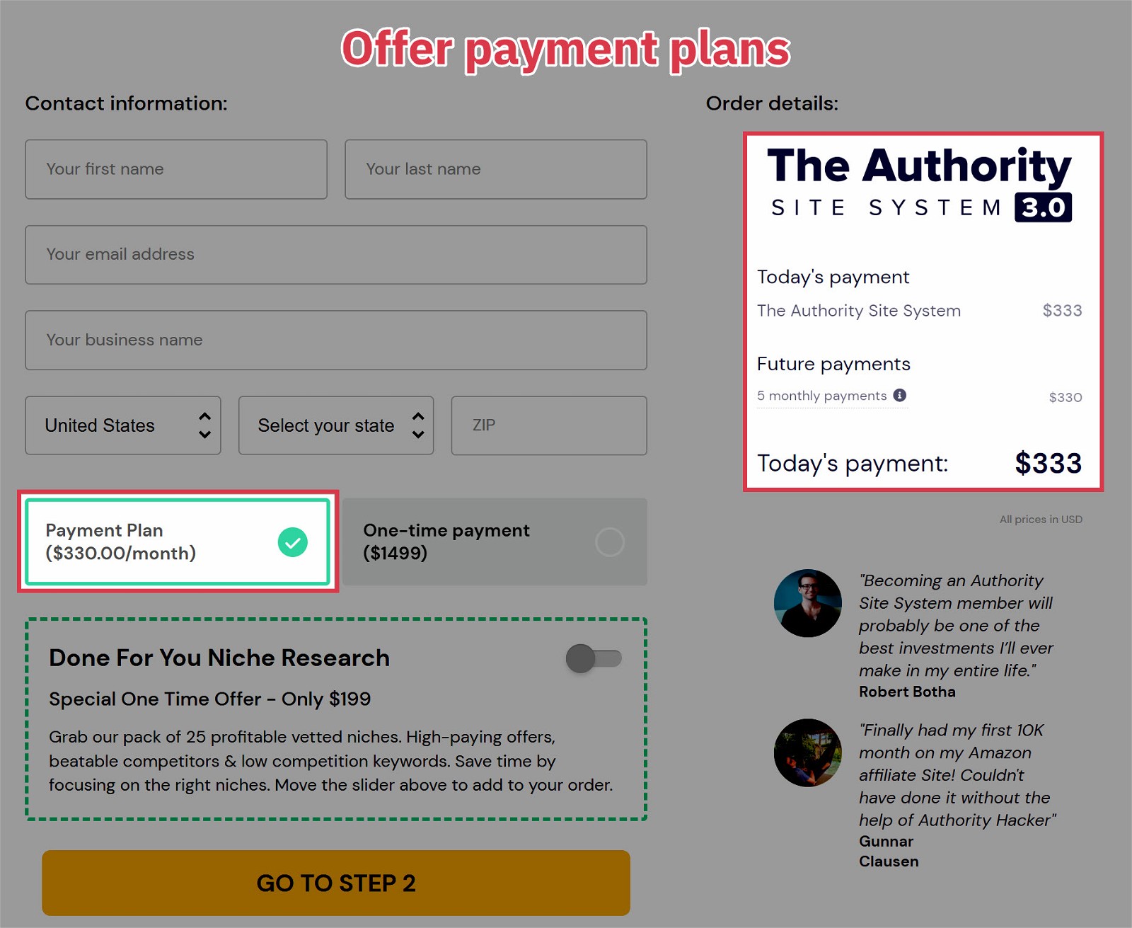 Course payment plan