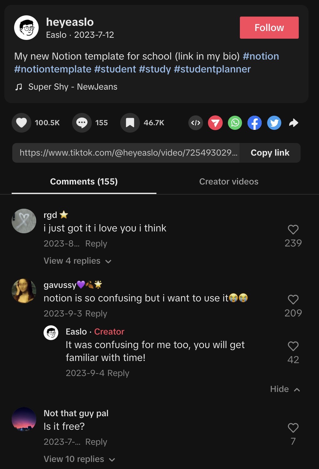 easlo tiktok comments