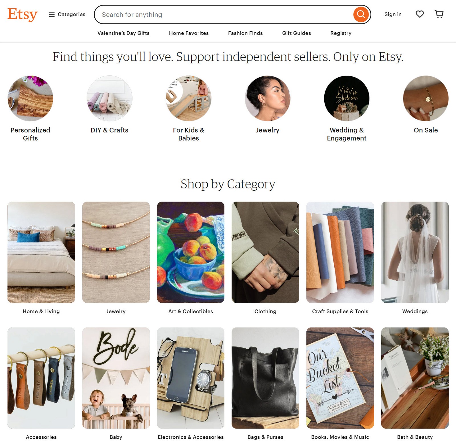 etsy homepage