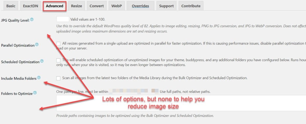 Ewww Image Optimizer Advanced Menu