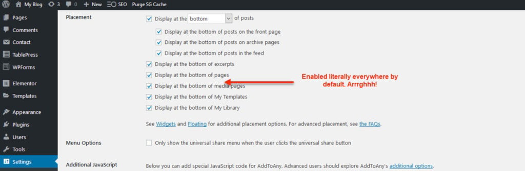 Social Plugin Default Features Enabled