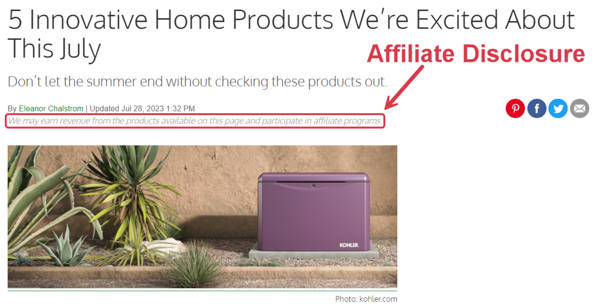 Affiliate disclosure example