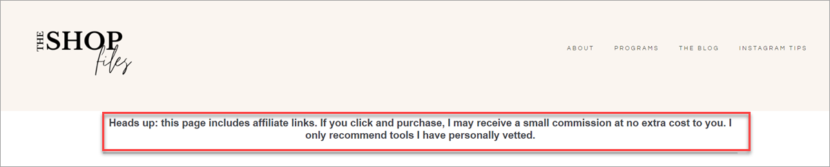 Affiliate Link Disclosure Example The Shop Files
