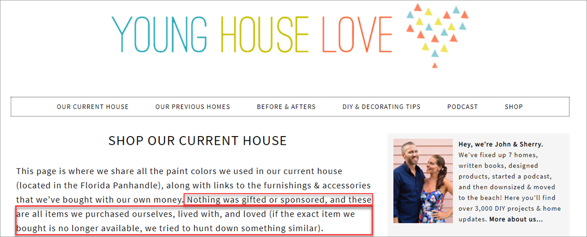 Affiliate Link Disclosure Example Young House Love