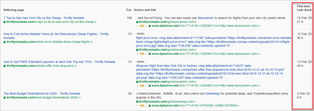 Ahrefs Backlink First Seen