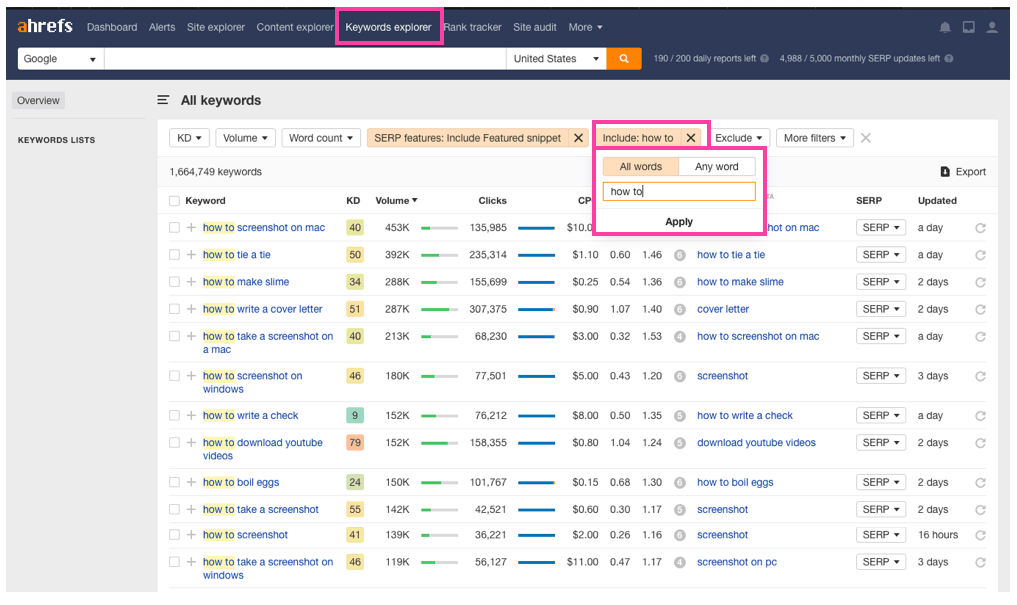 Ahrefs Keyword Explorer