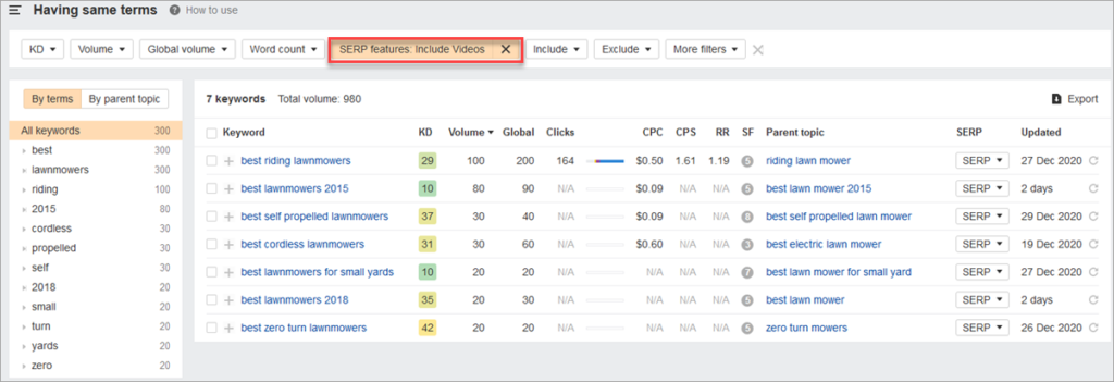 Ahrefs Keywords With Video Serp Feature