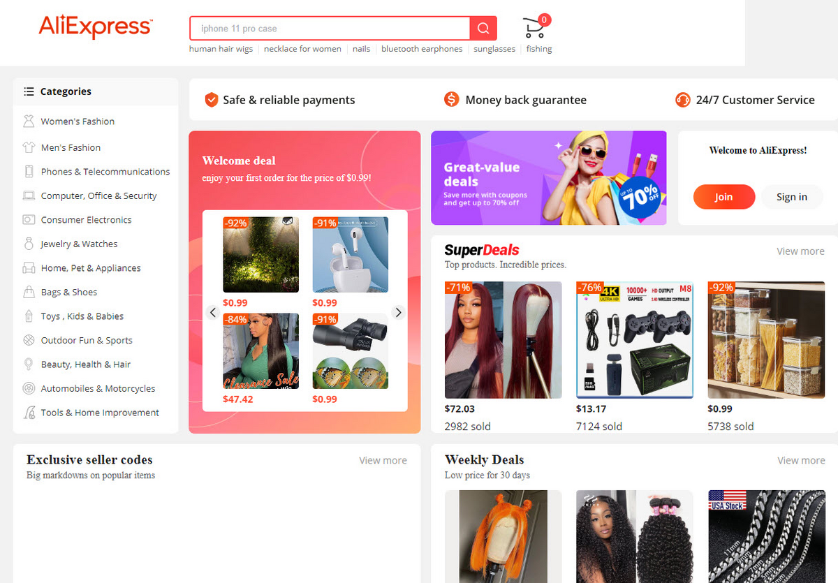 AliExpress homepage