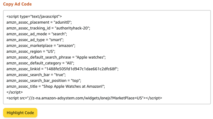 amazon search ads code