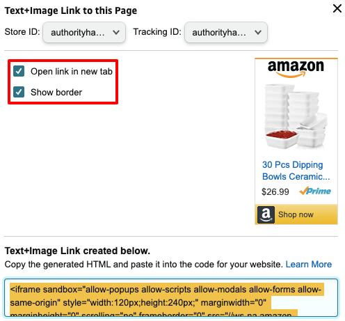 amazon sitestipe text image link options