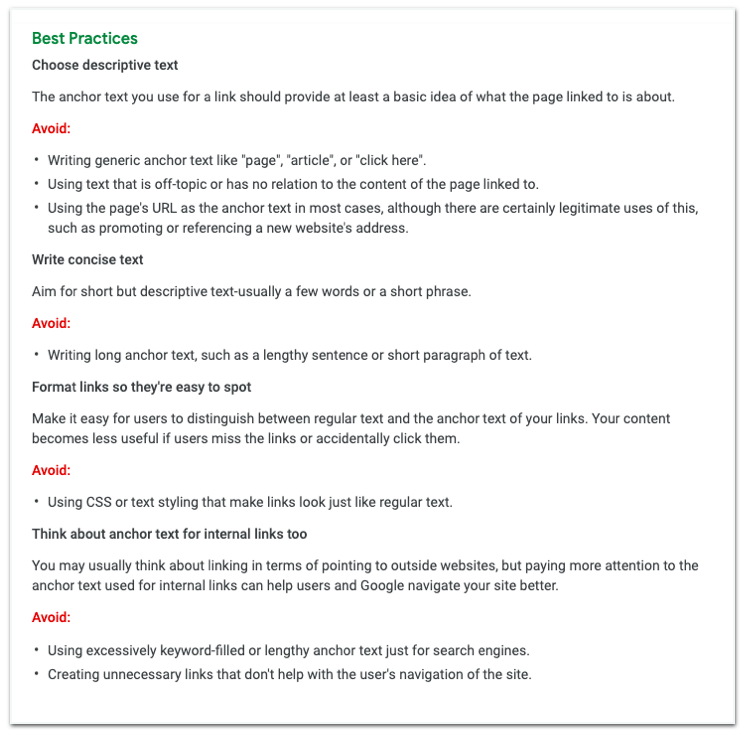 best practices for anchor texts