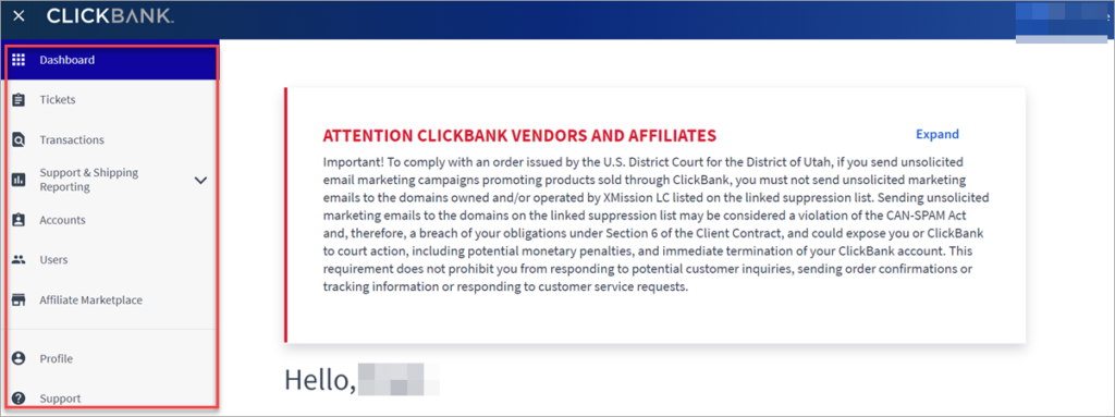 Clickbank Dashboard