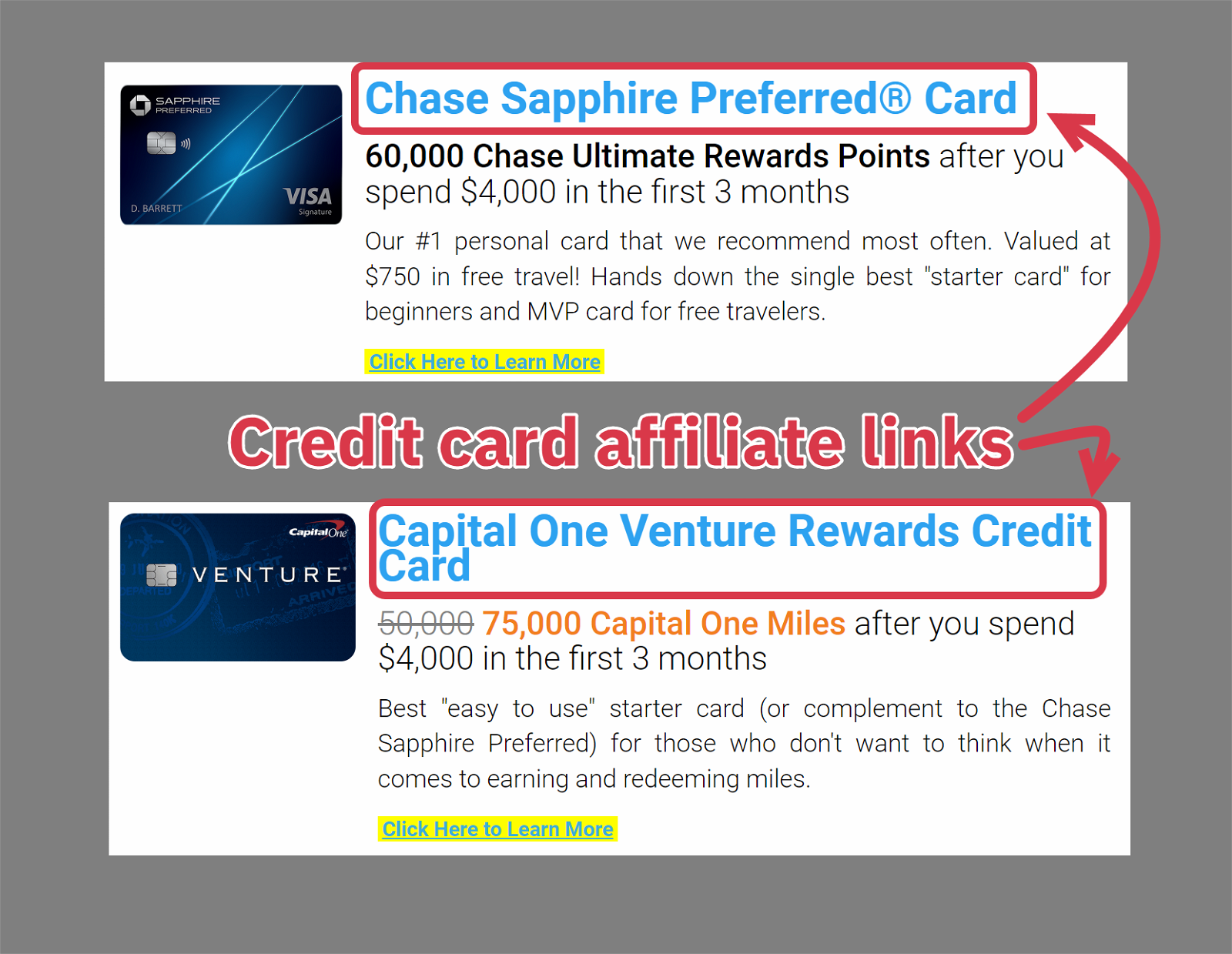 affiliate links to credit card