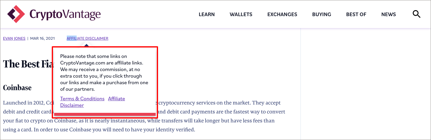 Cryptovantage Affiliate Disclosure