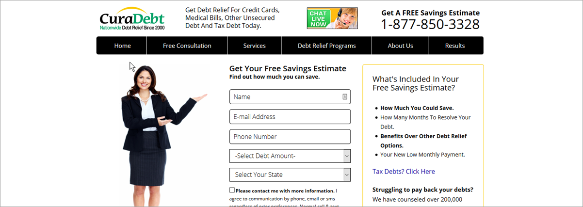 Curadebt Homepage Screenshot