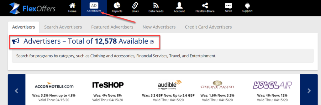 Flexoffers Advertisers Tab