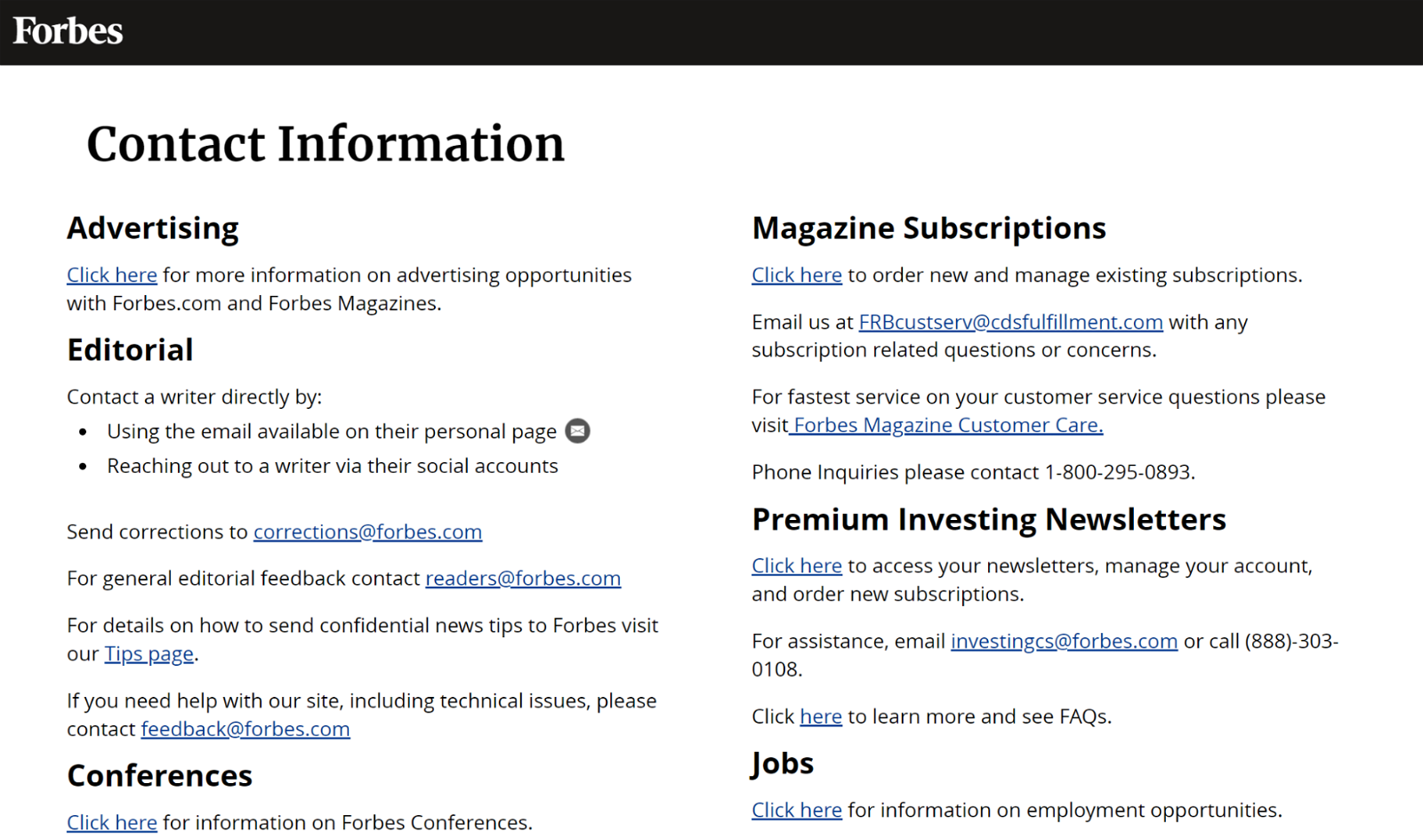 Forbes contact information