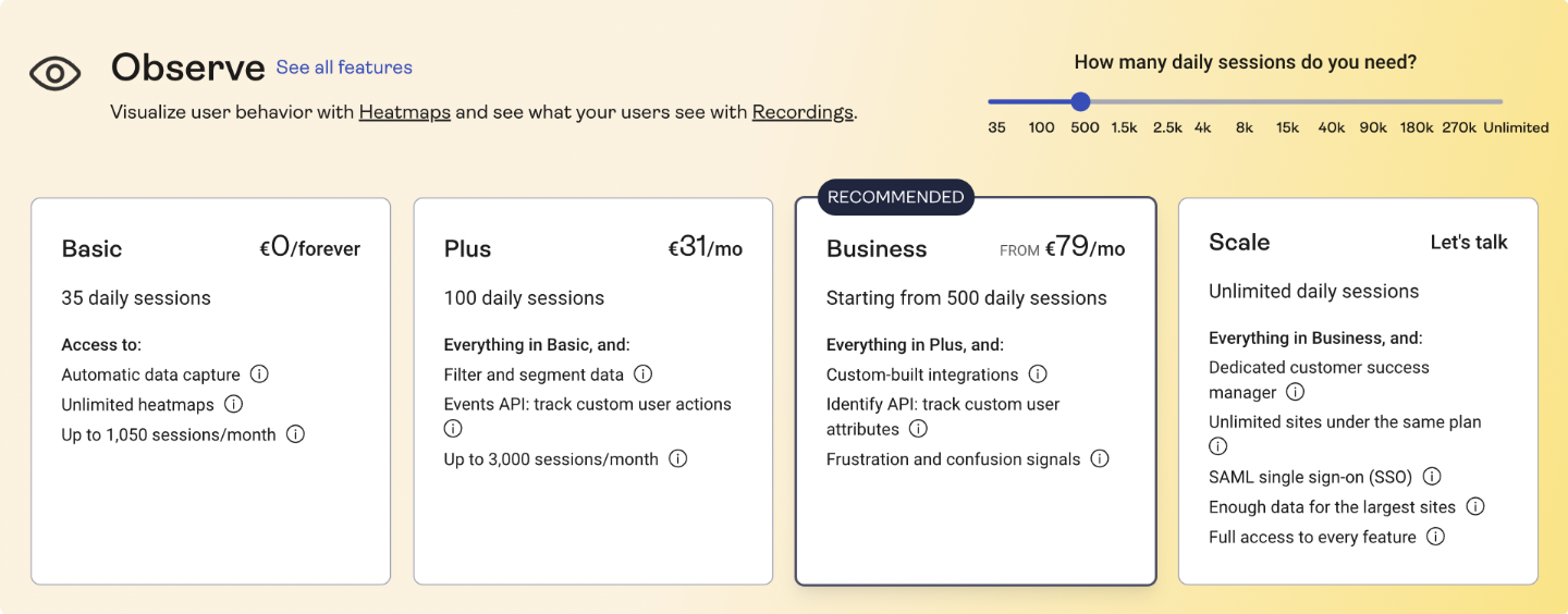 Hotjar's pricing