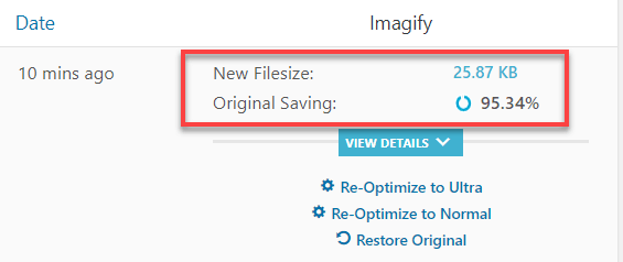 Imagify Agressive Settings Optimization Result