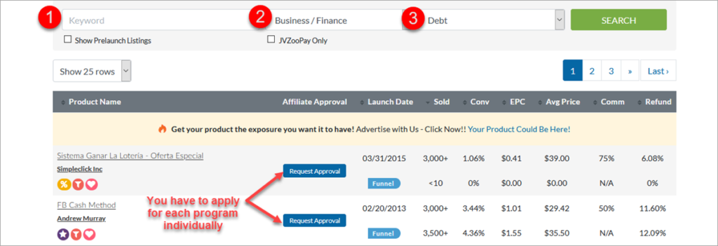 Jvzoo Affiliate Program Filters