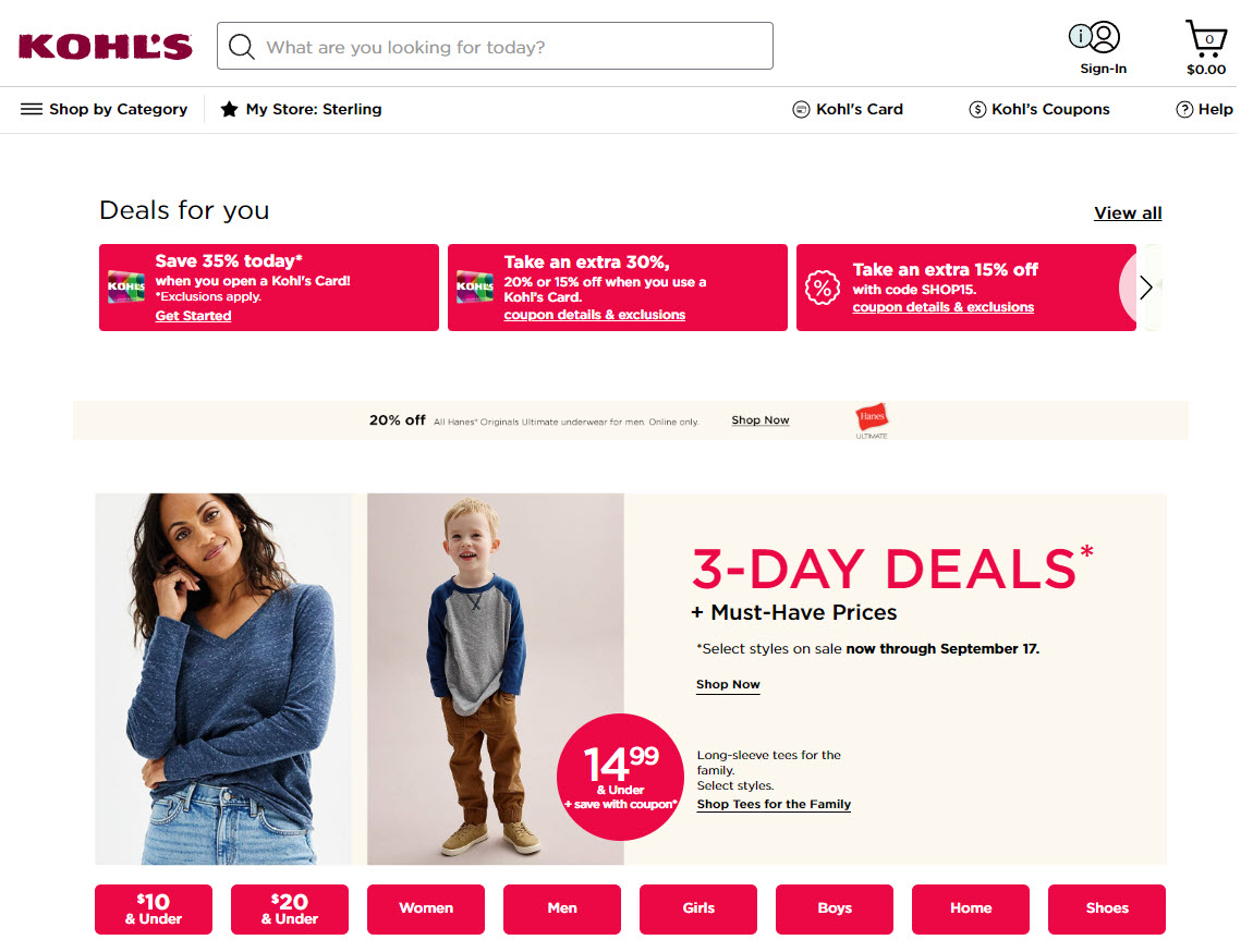 Kohl's homepage