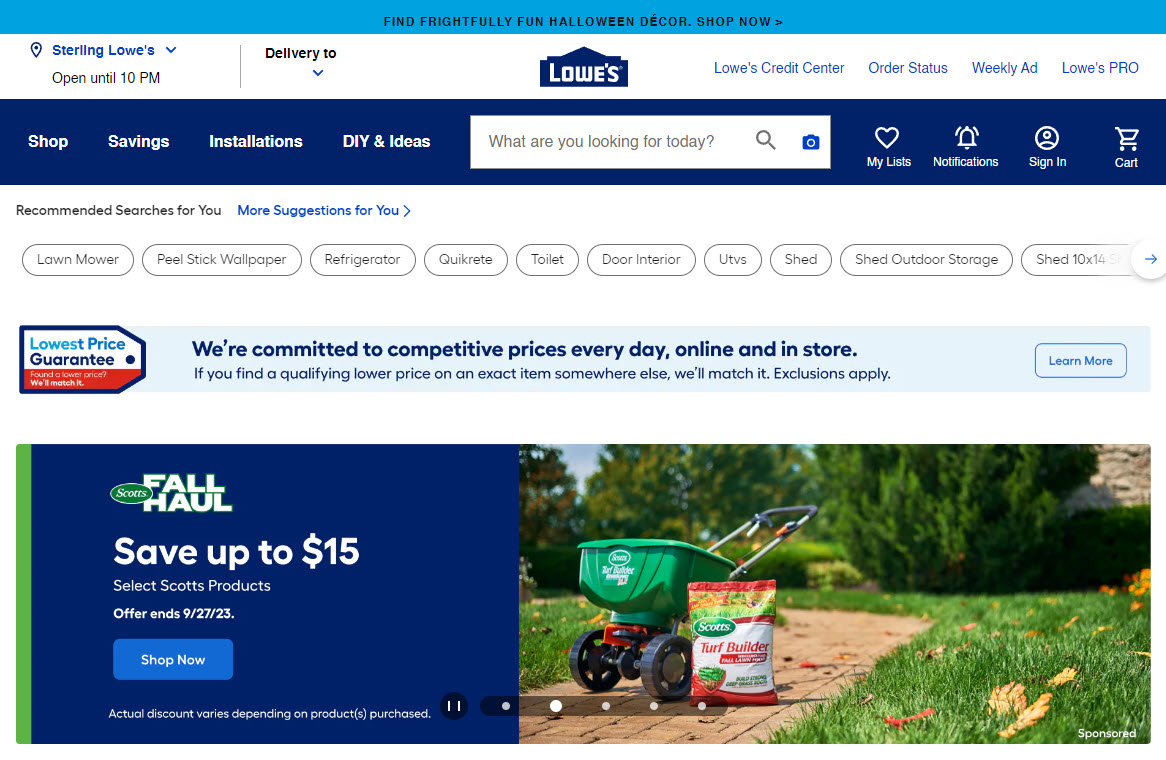 Lowe's homepage