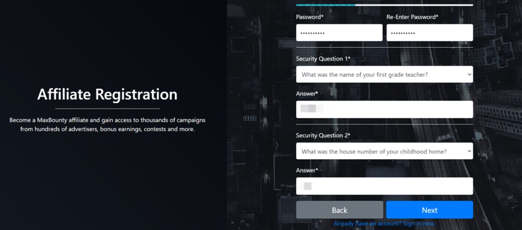 Mabounty Affiliate Registration Security Questions