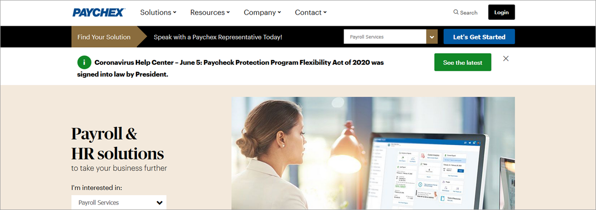 Paychex Homepage Screenshot