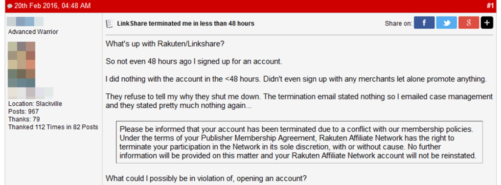 Rakuten Account Termination Comment