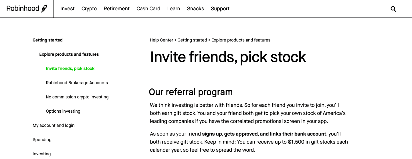 robinood referral program