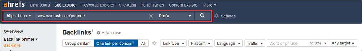 Semrush/partner Ahrefs Backlinks