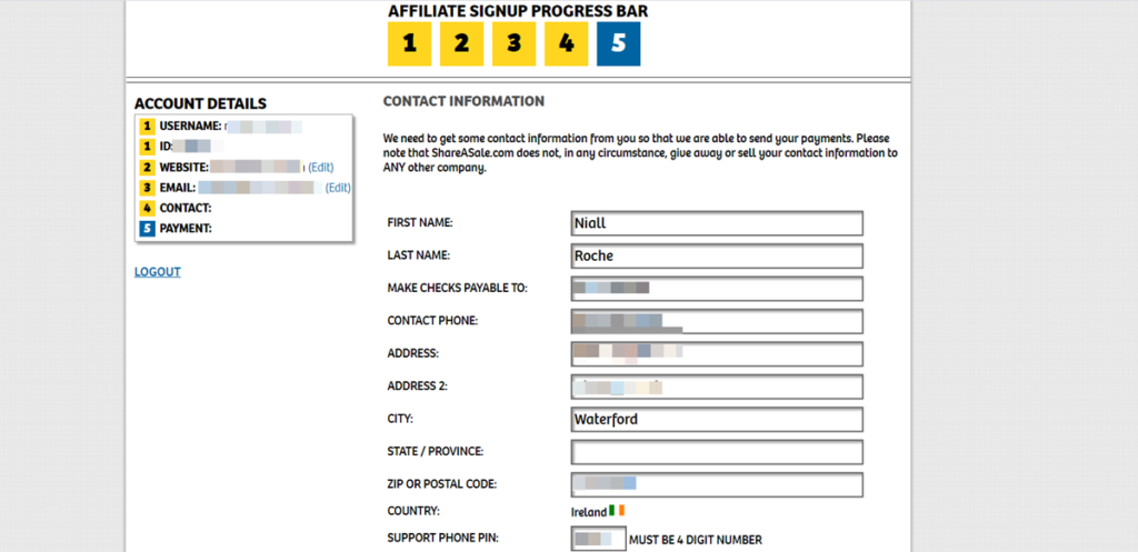 Shareasale Affiliate Signup Details