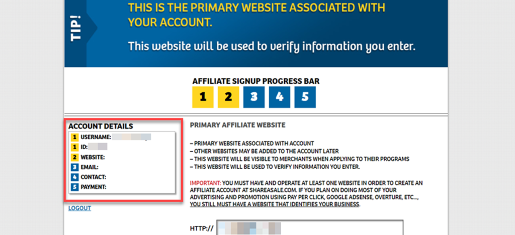 Shareasale Affiliate Website Info