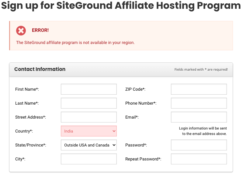 Siteground Affiliate Program Countries