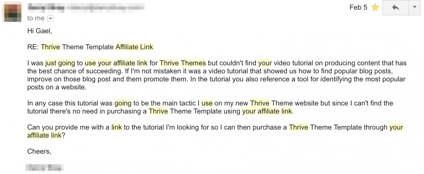 thrive theme template affiliate link