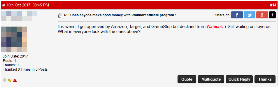 Walmart Affiliate Program Rejection Comment