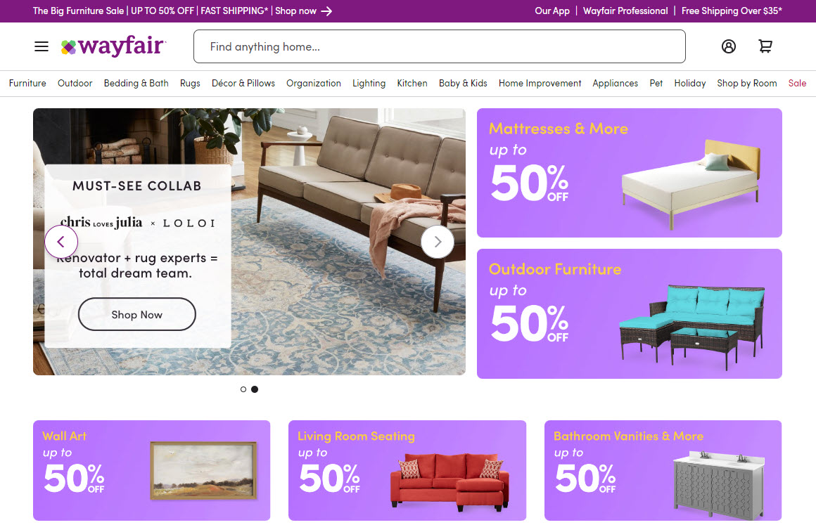 wayfair homepage