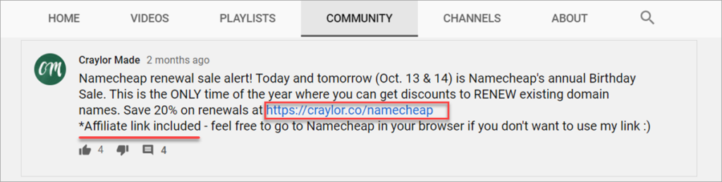 Youtube Community Post With Affiliate Link