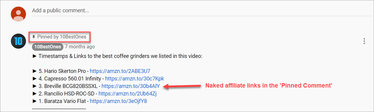 Youtube Video Pinned Comment With Affiliate Links